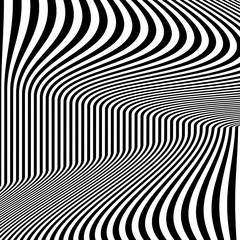 Vector - Black and white vertical lines.Curve at the top and bottom of the screen.Optical illusion