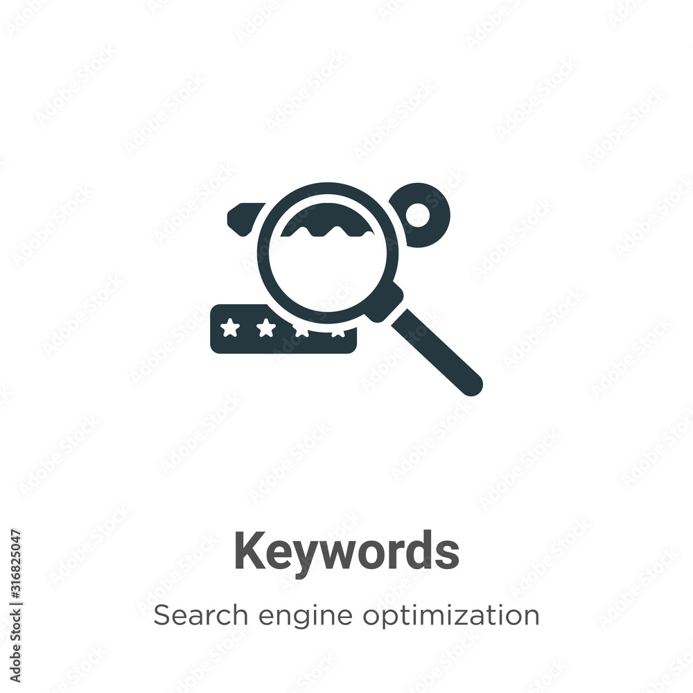 Poster keywords glyph icon vector on white background. flat vector keywords icon symbol sign from modern se