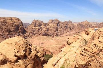 Panorama of ancient city of Petra seen from High place of sacrifice in Jordan