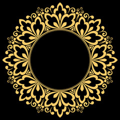 Decorative frame Elegant vector element for design in Eastern style, place for text. Floral golden border. Lace illustration for invitations and greeting cards.