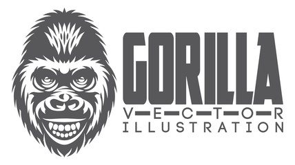 Vector monochrome illustration with a smiling gorilla head