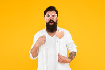 I believe in love. happy birthday. brutal man with beard fall in love. romantic date. surprised...
