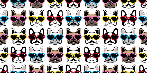 dog seamless pattern french bulldog valentine vector heart sunglasses scarf isolated repeat wallpaper tile background cartoon pet puppy head face doodle illustration design