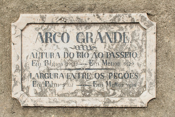 the aqueduct plaque of measures in Lisbon