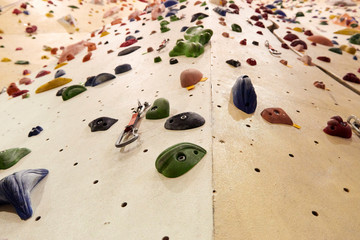 Climbing wall for bouldering in a climbing hall.