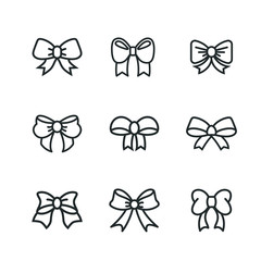 Ribbon Bow Icons set. Black gift bows silhouette. Template design for surprise, celebration event, presents, birthday, Christmas ribbons