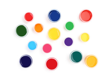 Colorful gouache paints isolated on white background