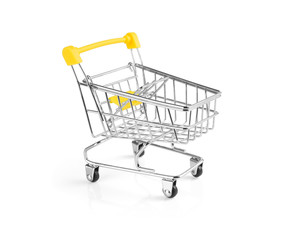 Mini toy trolley for shopping isolated