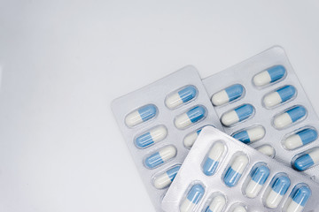 Different medicines: tablets, pills in blister pack, medications drugs