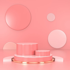 Pink podium minimal. Pink wall scene. Pastel background. 3d rendering.