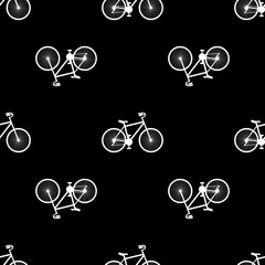 Texture with bicycles pictograms. Bicycles seamless background. Bikes silhouette on black