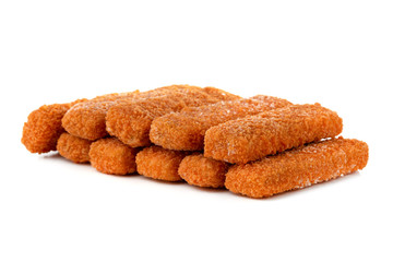 Fish fingers on a white background. Frozen fish fingers close-up.