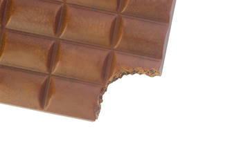  bitten milk chocolate bar on a white background isolate