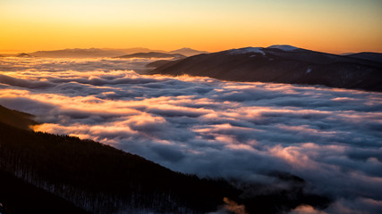Fototapeta na wymiar Splendid sunrise in the Carpathian Mountains. Bieszczady National Park. Poland.