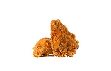 Fried wings on a white background. Deep-fried chicken wings close-up.
