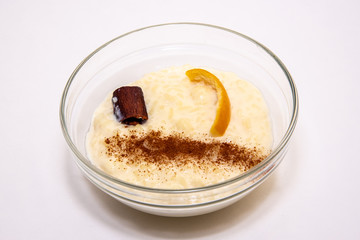 Rice pudding on a white background