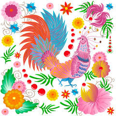 Floral ukrainian vector image. Flower in the style of Petrykivka painting. Isolated element for design..