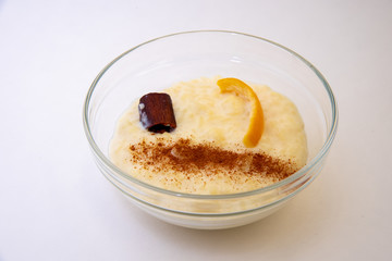 Rice pudding on a white background