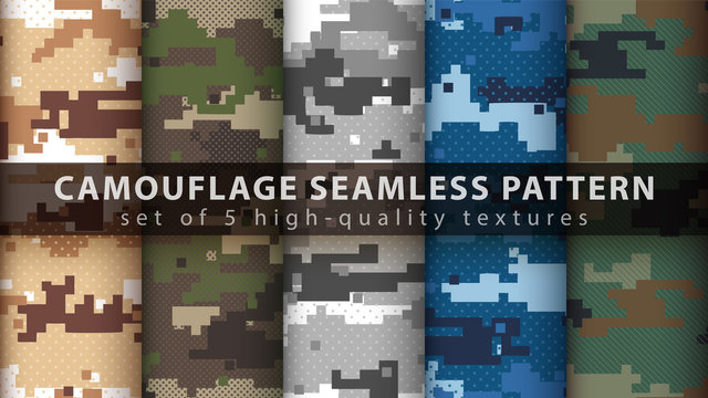 Set Pixel Camouflage Military Seamless Pattern