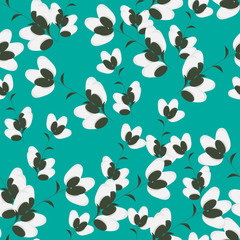 Seamless pattern with pussy-willow twigs on a blue background. Vector. Decor element, suitable for wrapping paper, fabric. Festive decoration element