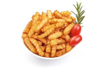 Fried French fries, potato fry, isolated on white background