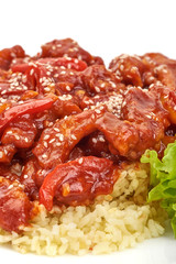 Fried Kung Pao Chicken with rice, Chinese traditional food