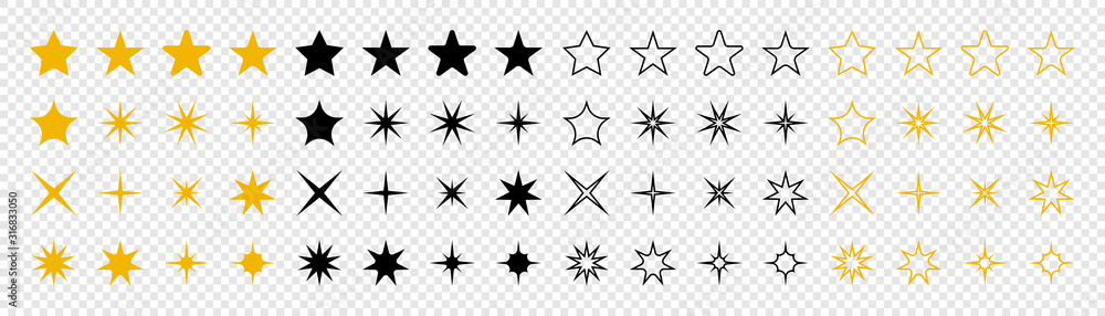 Wall mural stars collection. star vector icons. golden and black set of stars, isolated on transparent backgrou