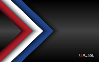 Modern vector overlayed arrows with Dutch colors and grey free space for your text, overlayed sheets of paper in the look of the Dutch flag, Made in Netherlands, abstract widescreen background