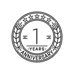 1 year anniversary logo template. 1st line art vector and illustration.