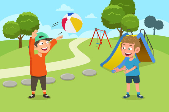 Kids Playing Ball in the Playground Illustration