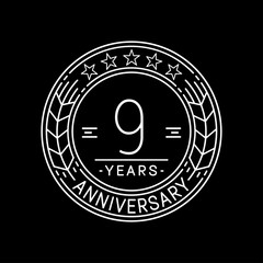 9 years anniversary logo template. 9th line art vector and illustration.