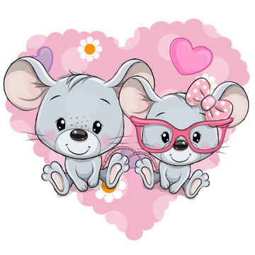 Cartoon Mouses on a heart background