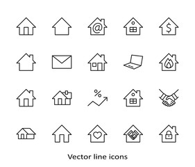 Set of House Vector Home Line Icons. Contains symbols of Conclusion of Contract, Heart, Drop of water, fire, money and more. Editable Stroke. 32x32 pixels.