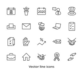 International Presidents Day Set Line Vector Icons. Contains such Icons as Hat, President, Voting, USA, Flag, Elections, Government, Ballot, Box, Check, Politics and more Editable Stroke 32x32 Pixels
