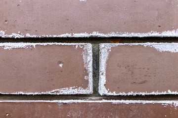 Efflorescence on the brick of the fence