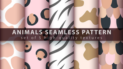 Animals seamless pattern set five items