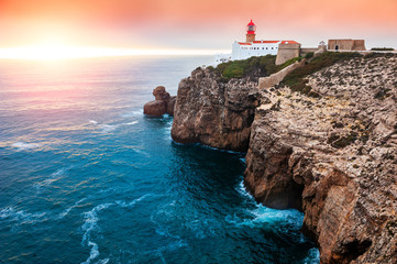 Lighthouse on Cape St. Vincent at sunset, Algarve, Portugal. This is the most South-Western point...