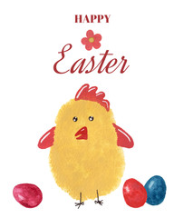 Watercolor Easter chicken with colored egg