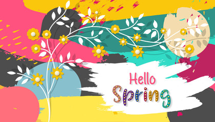 Hello spring. Spring Background. Spring design background with abstract beautiful colorful flower. Vector illustration. Wallpaper. flyers, posters, brochure, voucher discount.