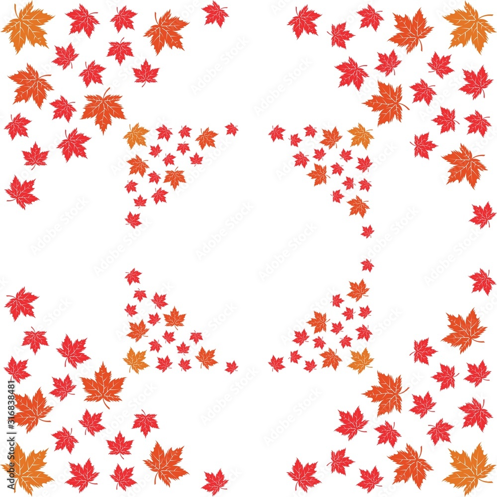Wall mural vector illustration of autumn red, orange and yellow maple leaves on white background. template for 