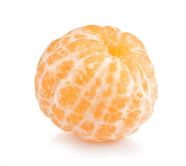 Whole peeled tangerine or mandarin citrus fruit isolated on white background with clipping path. Full depth of field.