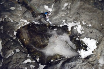 冬の神社の手水舍3