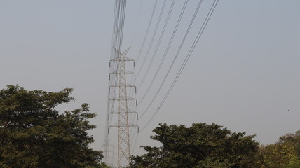 Mumbai, Maharastra/India- January 18 2019: A big metal tower for the supply of electricity in the town.