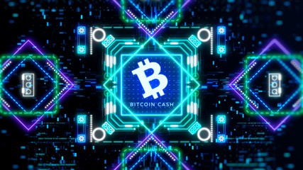 Bitcoin cash virtual currency symbol on abstract digital background