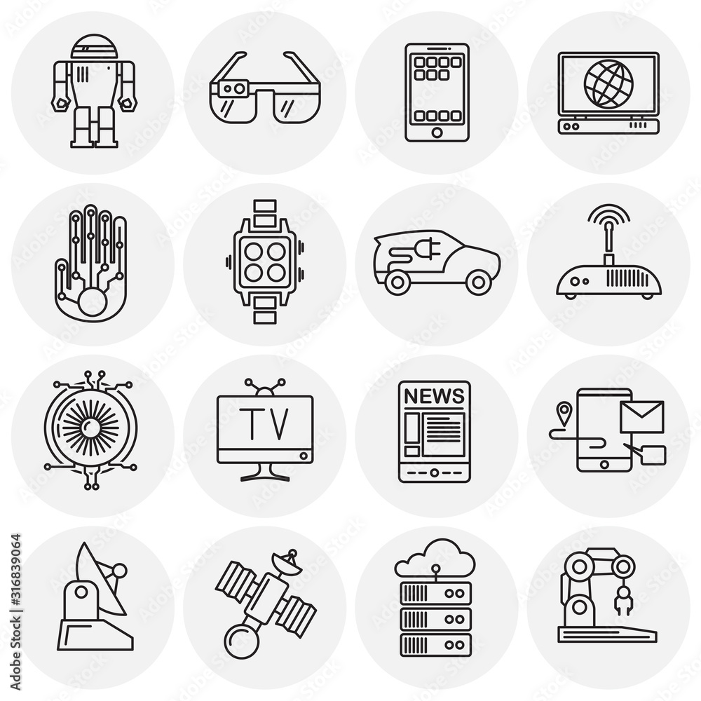 Poster technology related outline icon on background for graphic and web design. simple illustration. inter