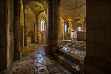 internal of abbazia di sant'antimo in italyin tuscany with columns geometric windows church...