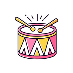 Drum pink RGB color icon. Musical instrument. Brazilian carnival. Festive drum parade. Samba. Musical movement. National holiday. Isolated vector illustration