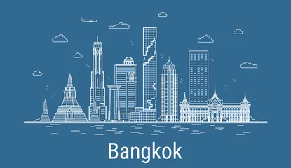 Foto op Canvas Bangkok city line art Vector illustration with all famous buildings. Cityscape. © Anastasiia
