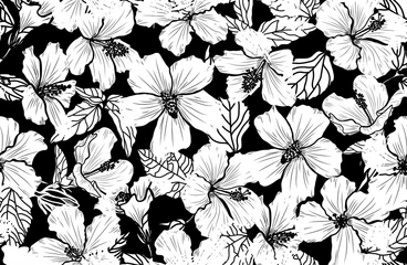 Cercles muraux Noir et blanc motif floral sans couture