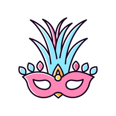 Masquerade mask pink RGB color icon. Traditional headwear with palm leaves. Ethnic festival. National holiday parade. Isolated vector illustration